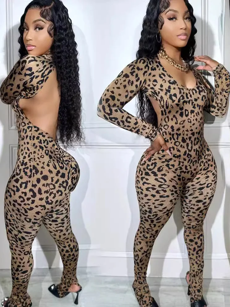 

Женский летний комбинезон свободного кроя с леопардовым принтом, из полиэстера, средней посадки, тонкий, производство Китай