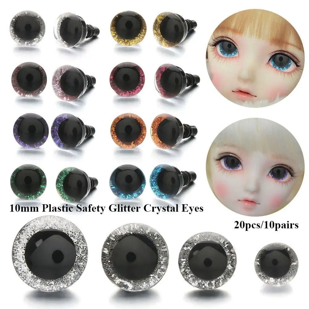 20pcs/10pairs High Quality 8 Colors Eyes Crafts Eyes with Washer 10mm Glitter Crystal Eyes Plastic Parts DIY Accessories