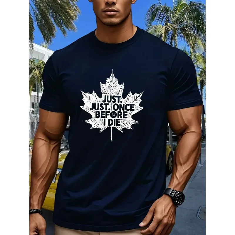 Retro Maple Leaf With Slogan Graphic Tee for Men Breathable 100% Cotton Perfect for Summer Streetwear Casual Style