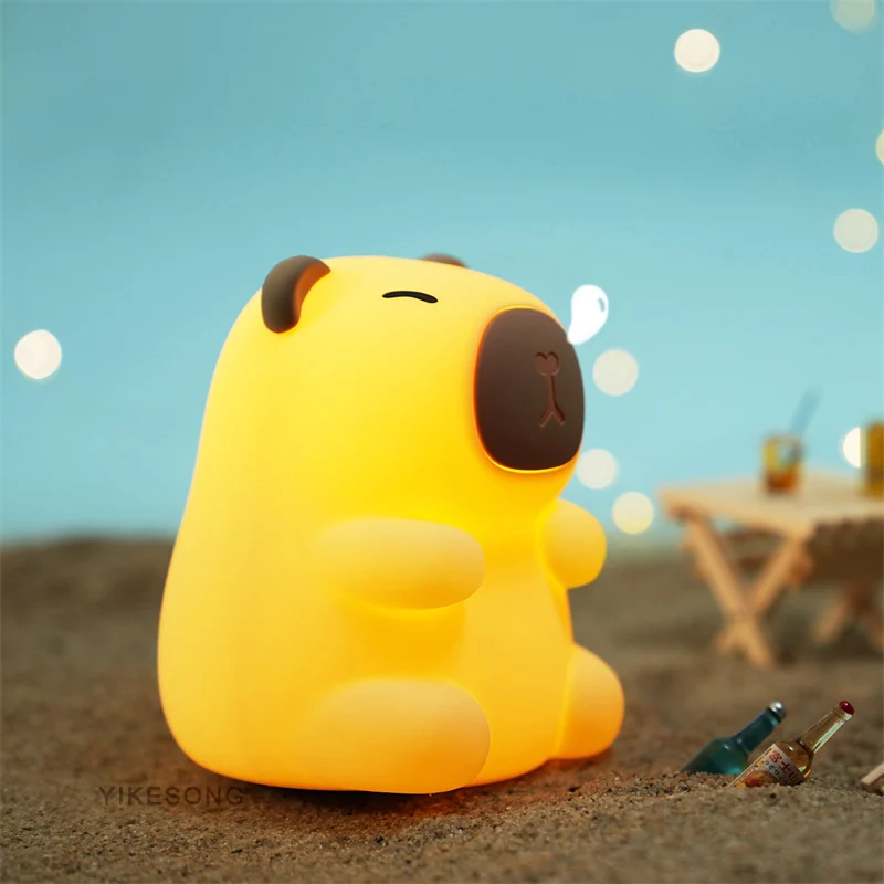 Cute Silicone Capybara Mango Night Light Timing Function RGB Nightlight Gift USB Rechargeable Animal Touch Bedside Sleep Lamp