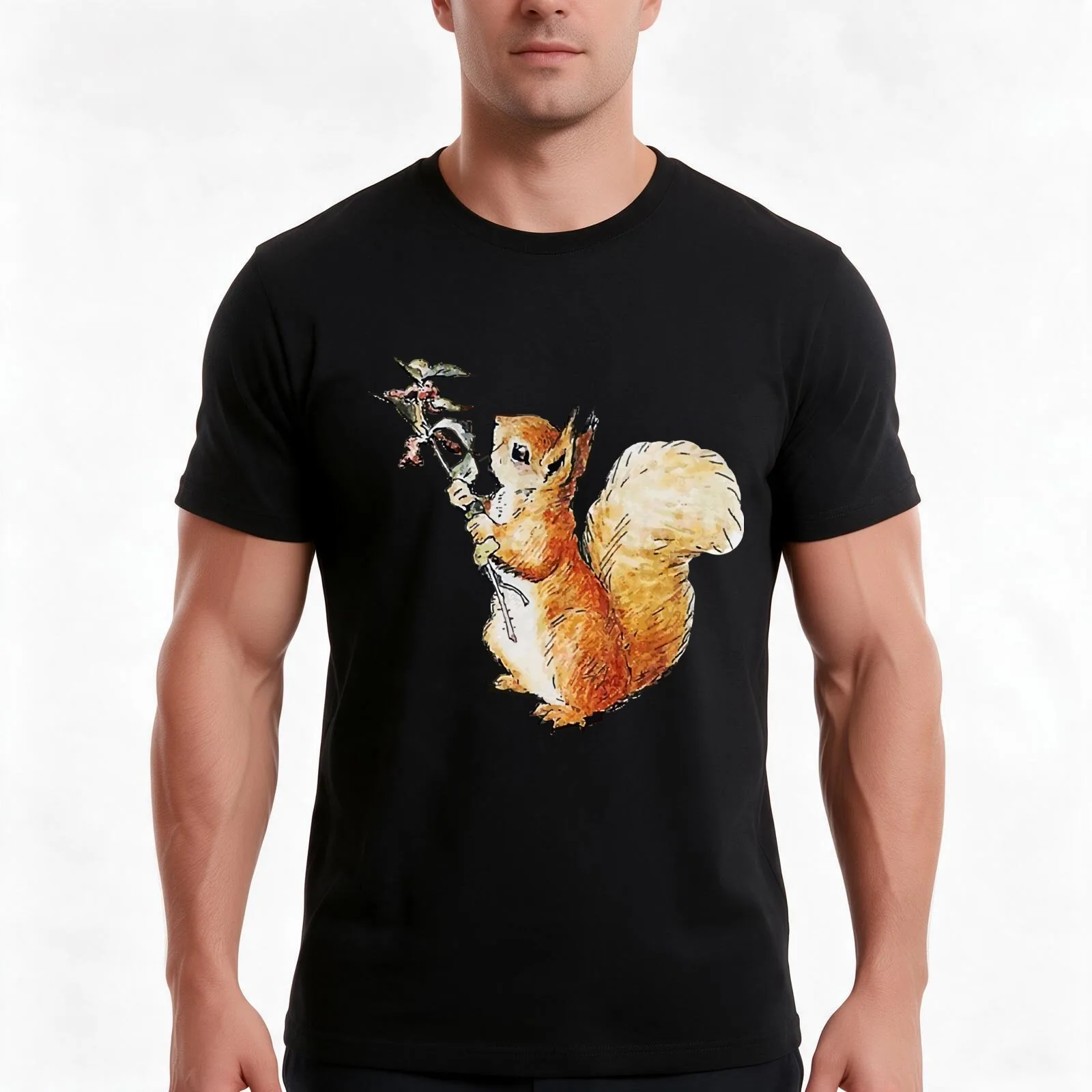 squirrel nutkin hi res vector T-Shirt, Summer Casual Cotton Tee, Oversized Streetwear Tops, Vintage Graphic Print, 100% Cotton