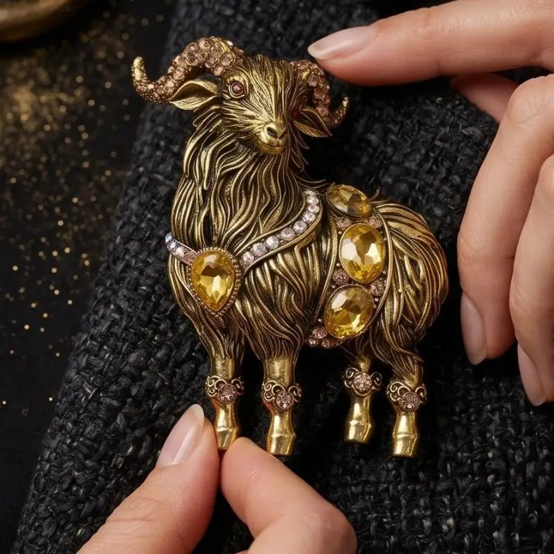 Lovely Goat Brooches For Women Unisex Rhinestone Beautiful Year Of The Sheep Animal Brooch Pin New Year Gifts