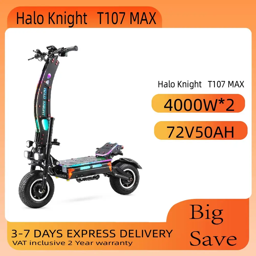 Halo Knight T107 Max Electric Scooter 13 inch Off Road Tire 4000W*2 Dual Motor 120km/h Max Speed 72V 50Ah Battery