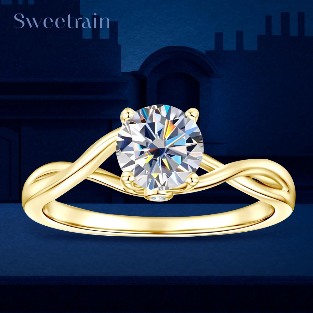 Anillo de Moissanita Sweetrain de 1 Quilate, Plata de Ley 925, Chapado en Oro de 14K, Anillo Solitario con Diamante de Laboratorio, Joyería para Mujer, Anillo de Compromiso y Boda