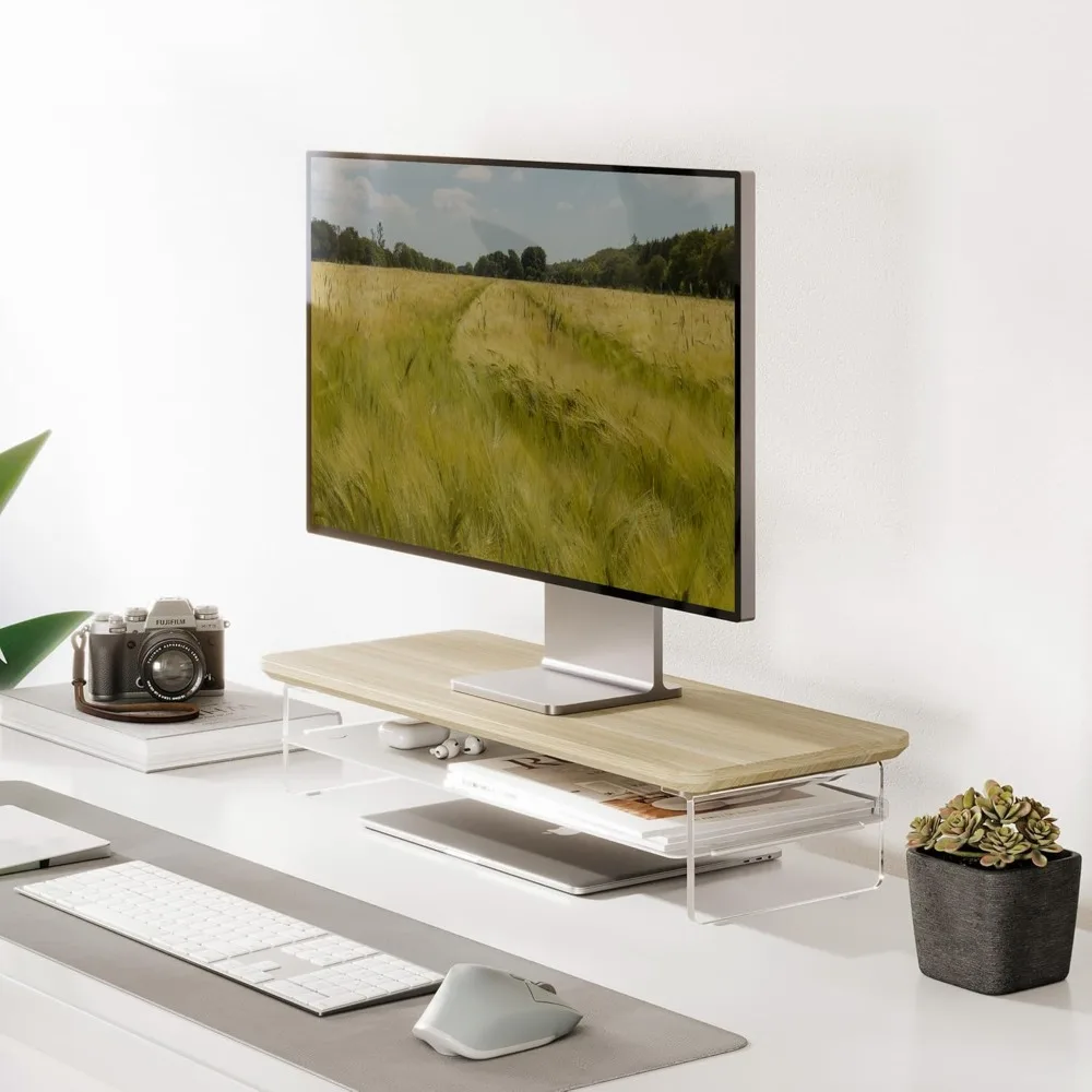 

Acrylic Monitor Stand Riser, 23.6 Inches Monitor Stand with Metal Storage, 2 Tier Acrylic Computer Riser for Desk