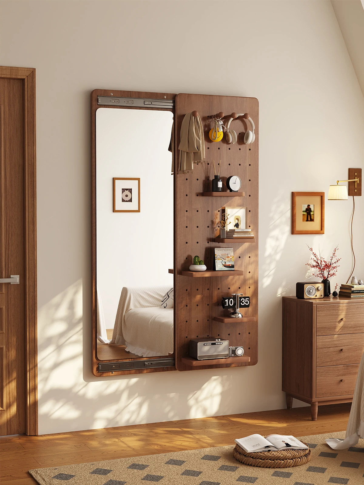 

Solid wood hole board, full-length mirror, hidden type, push-pull, full-body mirror