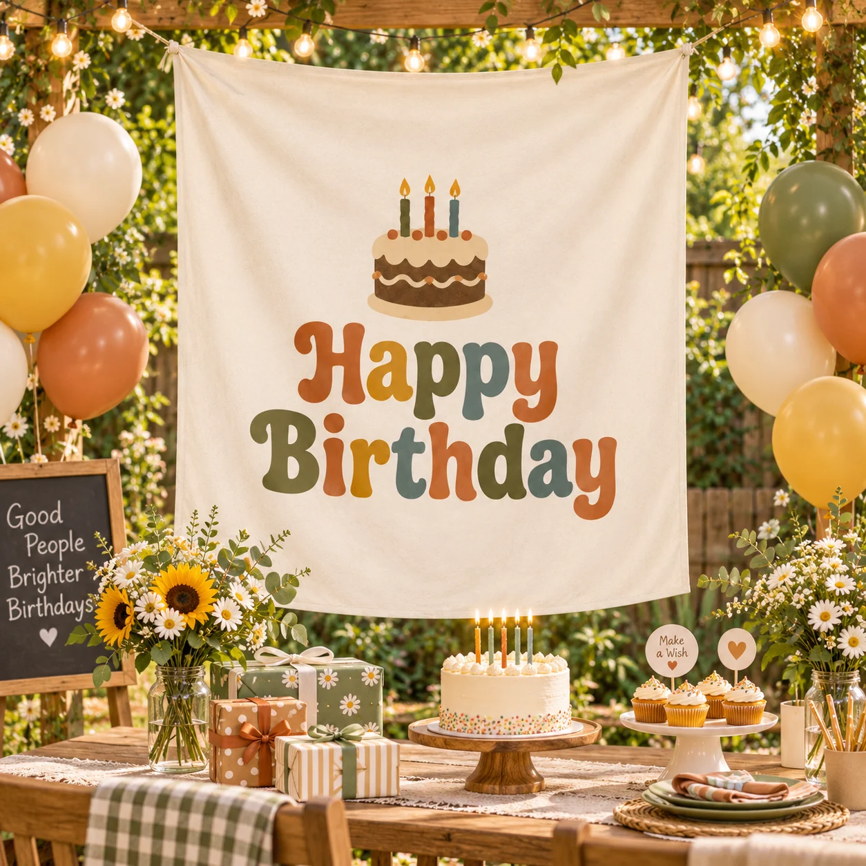 Happy Birthday Tapestry Banner, Boho Retro Cake Colorful Letter Birthday Party Backdrop, Photo Booth Wall Decor for Kids Adult