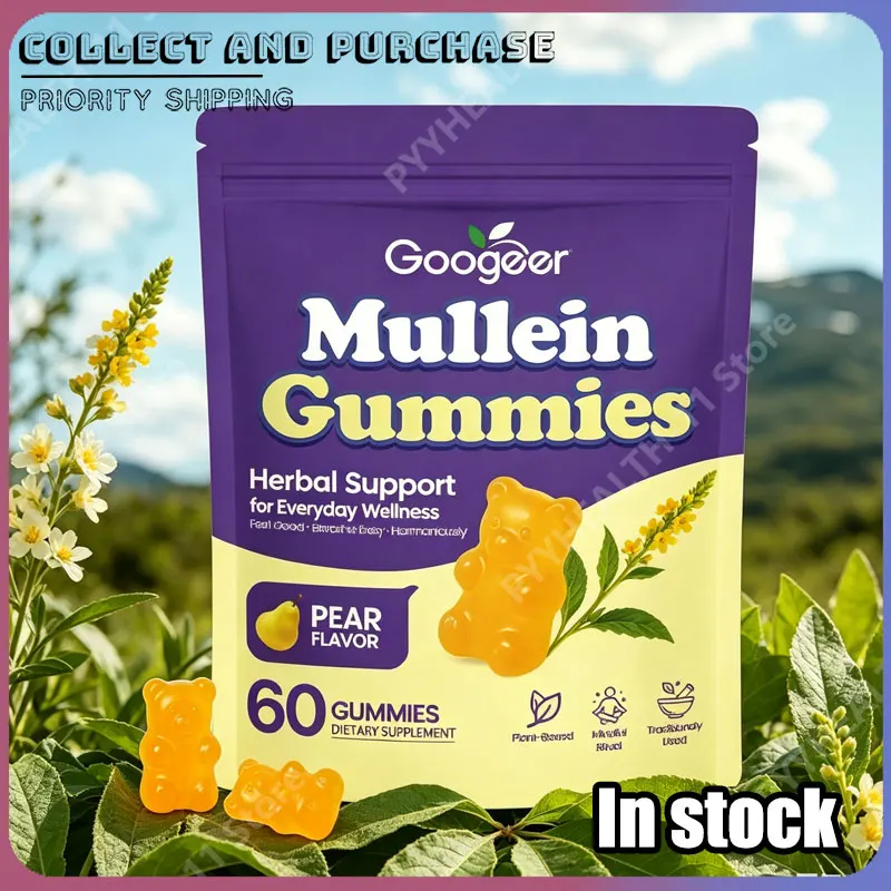 

Googeer Mullein Gummies Plant-Based Pear Flavor Herbal Respiratory Support Relieves Mucus & Cough for Daily Wellness 60 Gummies