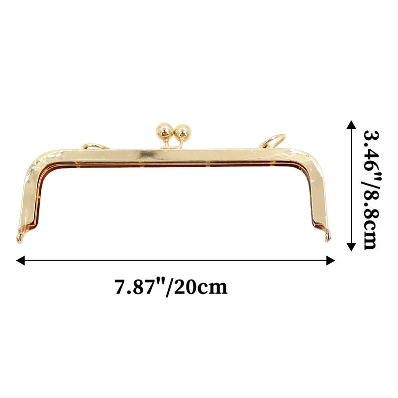 20cm Metal Square Purse Frame Kiss Clasp Bead Head Mouth Gold Handbag Handles DIY Hardware Accessories Sewing Supplies