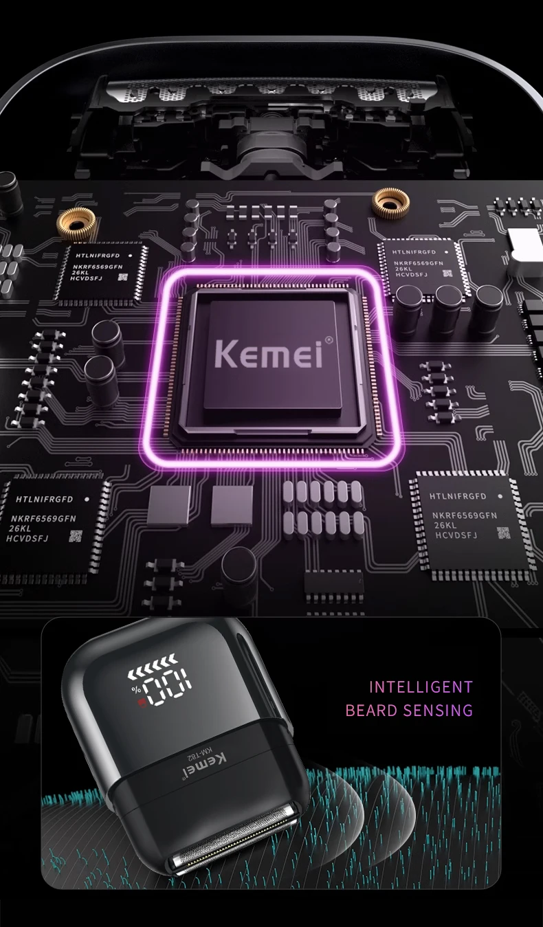 Kemei T82 Professioneller wasserdichter Elektrorasierer, wiederaufladbare Rasiermaschine für Männer, Digitalanzeige, Bartschneider, Mini-Rasierer – Detail 7
