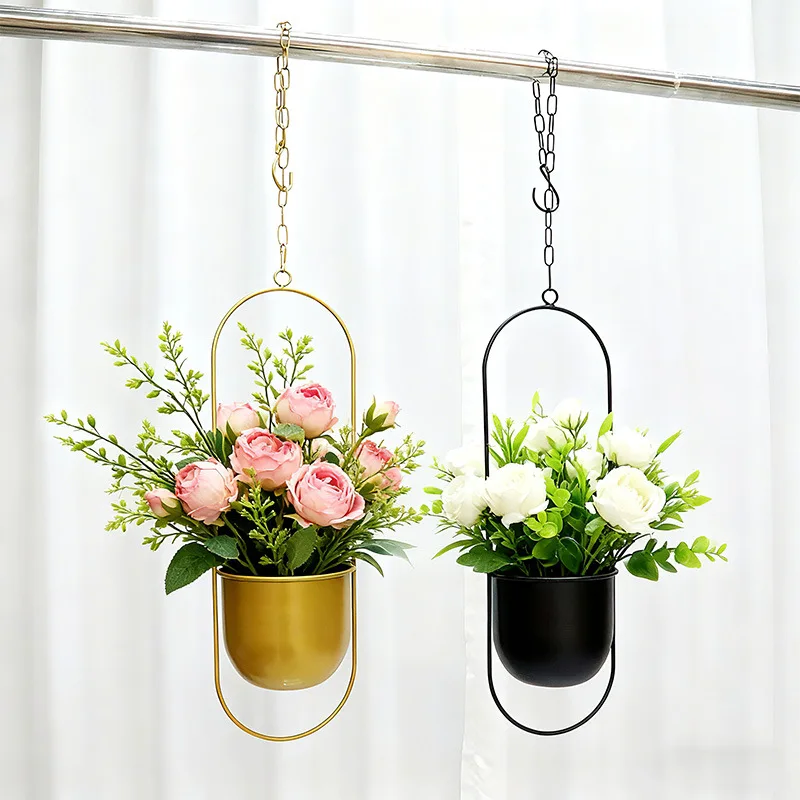 Creative Iron Plant Hanging Basket with Hook Modern Succulent Plant Flowerpot Hanging Bucket Simple Plant Pot Home Decoration