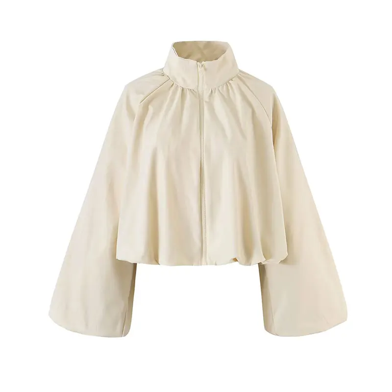 Nlzgmsj 2026 Women High Neck Zipper Cropped  Jacket Long Sleeve Loose Fit Casual Short Lightweight Windbreaker Outer Coat
