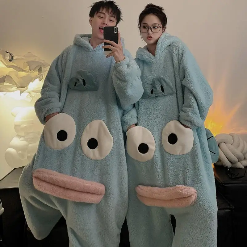 

Anime Cartoon Sanrio Hangyodon One-Piece Couple Pajamas Autumn Winter New Large Size Coral Velvet Home Pajamas Gift for Friends