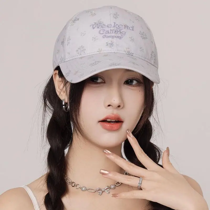 Korean-style Fresh Floral Embroidery Baseball Cap, Sweet Girls' Duckbill Hat, Summer Sun Protection Shade Hat