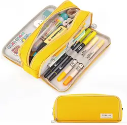 2 Pockets Pencil Bag Solid Color Big Capacity Pen Pouch Holder Stationery Case Korean School Supplies Eraser Organizer Gift Stor