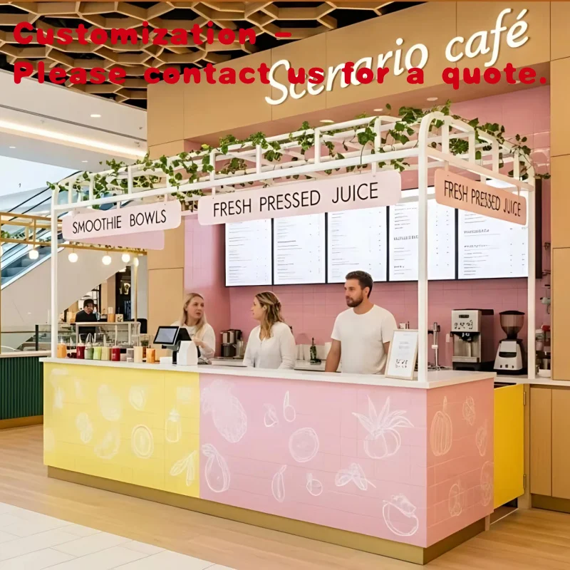 custom.Customized Commercial Prefab Food Kiosk Decoration Design Mall Cafe Kiosk Display Counter