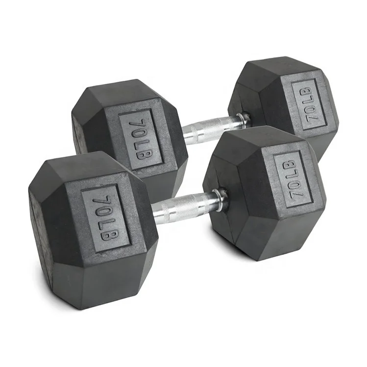 70lb Rubber Hex Dumbbell Set Chrome Ergonomic Knurled Handle Anti Roll Hex Design Floor Protection Wholesale Gym Arms Bodypromot