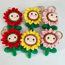 Chaveiro de crochê para saco Girassol Crochet Keychain Boneca de tricô Smile, Pingente Car Keys Keyring, Atacado, Bonito, Atacado