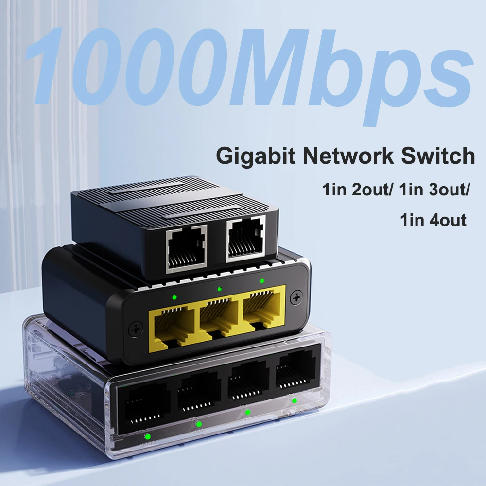 Adaptador ethernet de switch de rede 1000mbps 1 a 2/3/4 rj45 lan internet divisor gigabit switch para pc laptop tv box roteador