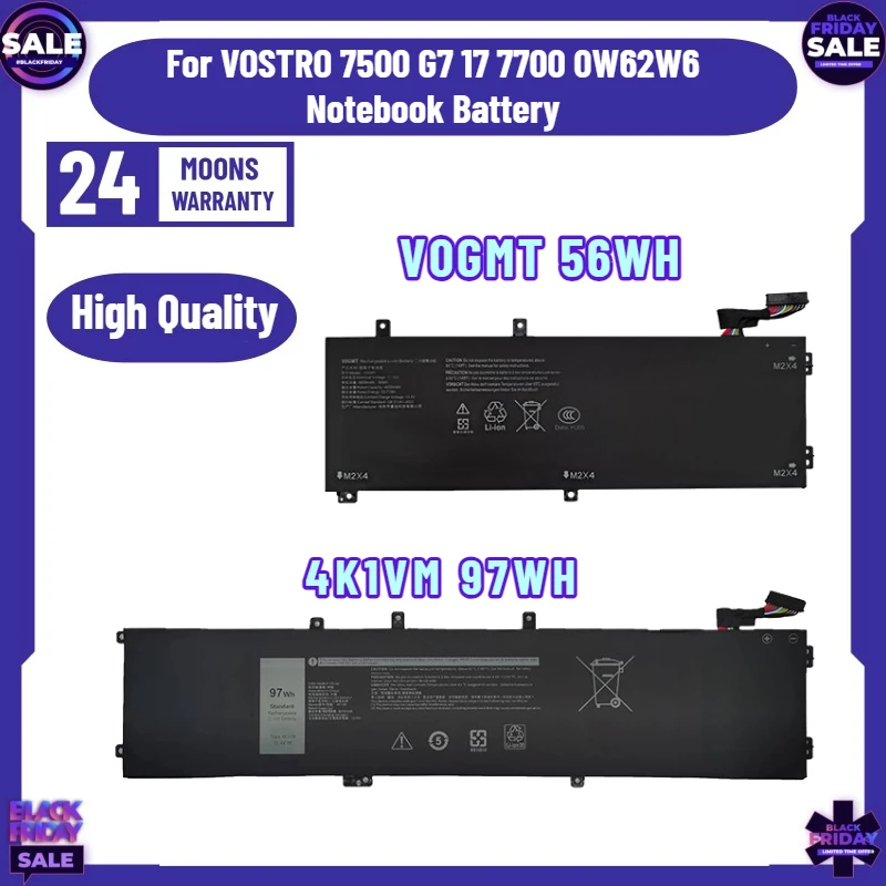 4K1VM V0GMT Laptop Battery for Dell VOSTRO 7500 G7 17 7700 0W62W6 Notebook Battery