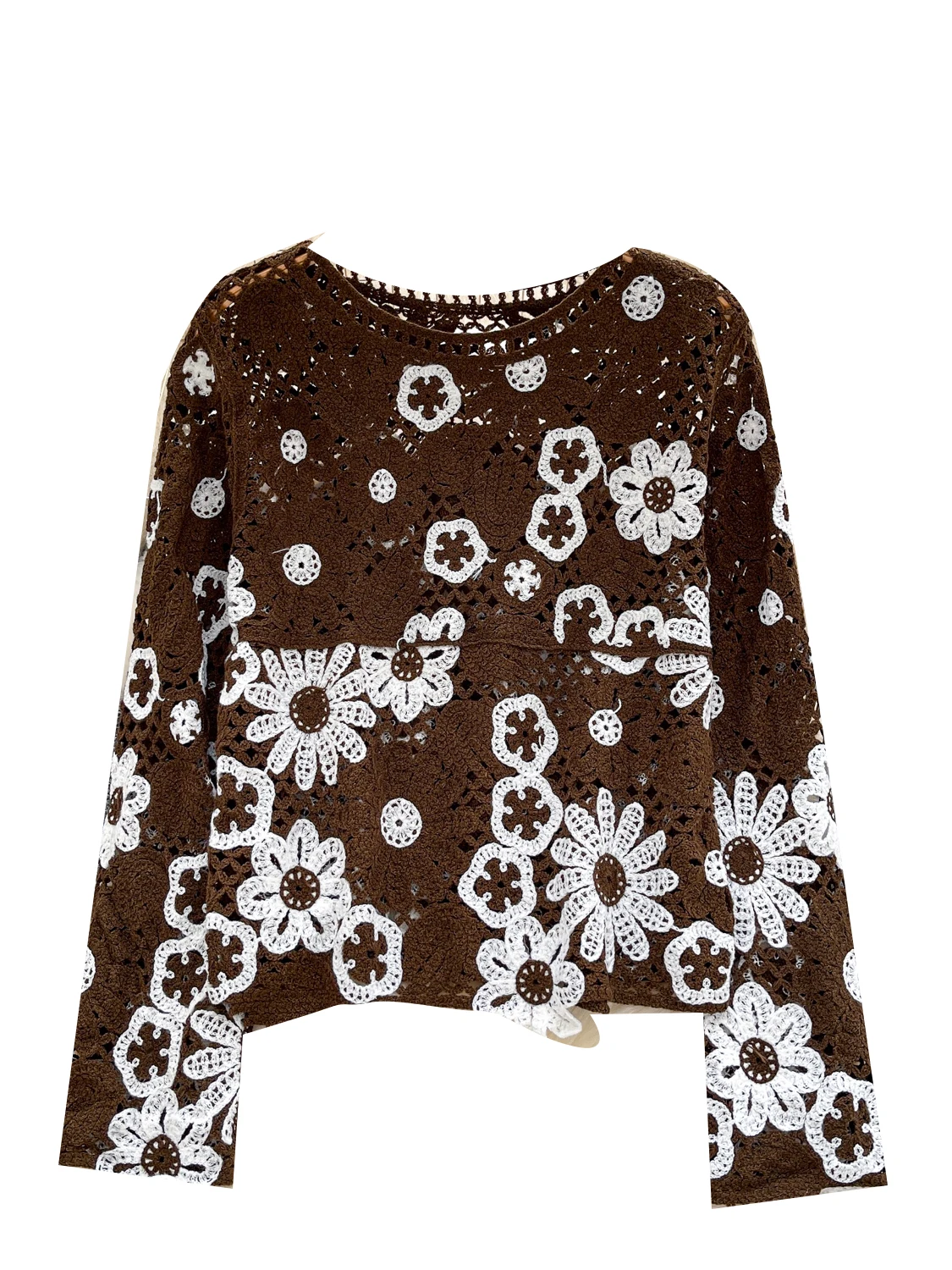 

Retro Versatile Long Sve Knitted Top Women's 2025 Autumn Gentle Sle Age-Defng Cover up Sweater Hollow out Crochet Design