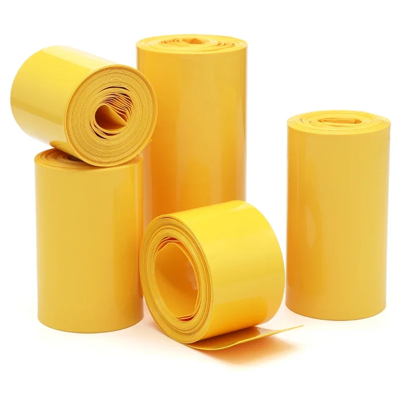 1M~20M 18650 Lipo Battery PVC Heat Shrink Tube Pack 7mm ~ 200mm Insulated Film Wrap Lithium Case Protection Cable Sleeve Yellow