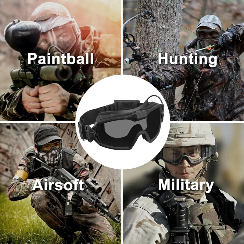 Top!-Anti Fog Goggle With Fan And Interchangeable Lens, Safety Goggles & Glasses For Cycling Paintball Hunting Motorcycle