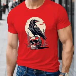 Neuer Schädel und Muster kreativer Männer Druck lässig Kurzarm Crew 8 Hauptverkaufshemdkrähe - №2