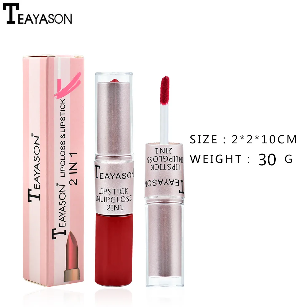 Long Lasting Velvet Matte Lipstick Double Head Lip Gloss Non-stick Cup Lip Gloss Tint Plumper Waterproof 2 in 1 Matte Red Lipsti - view 6