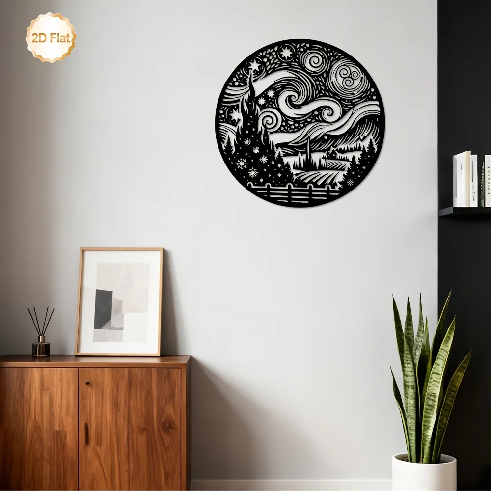 CIFBUY Metal Wall Art Starry Night Iron Wall Sculpture Indoor Outdoor Decor for Living Room Bedroom Porch Fireplace Home
