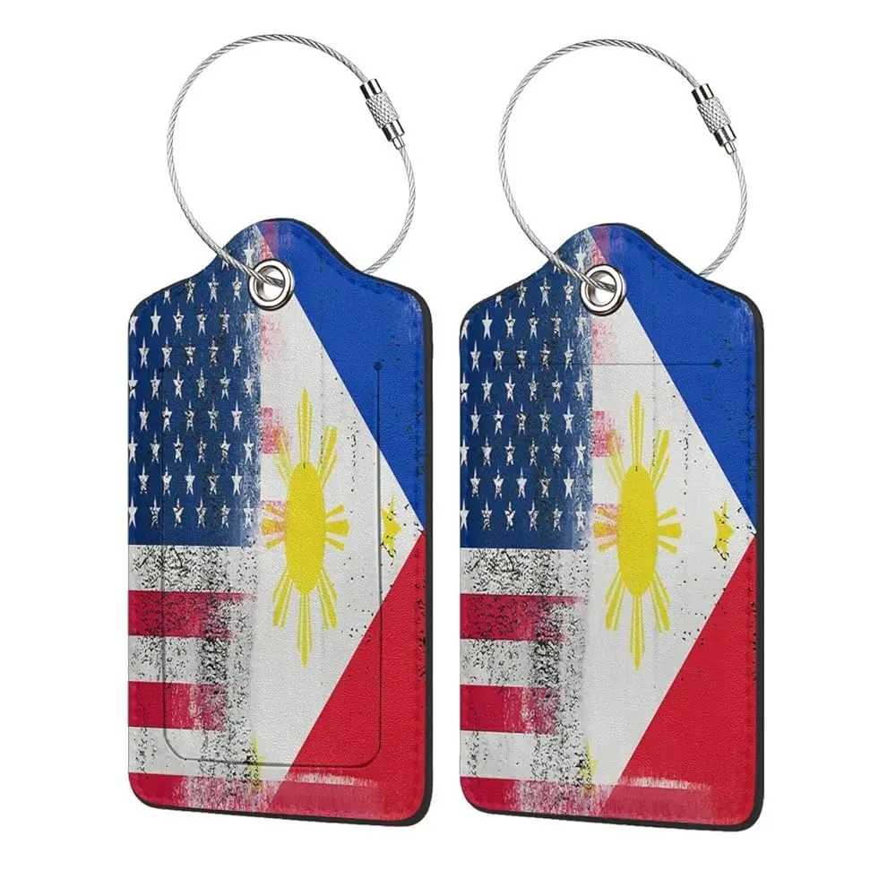 

Free ShippingPhilippine Flag and American Flag 2-Pack Leather Luggage Tag Set, Travel Luggage Tags with Privacy Id Label, Stainl