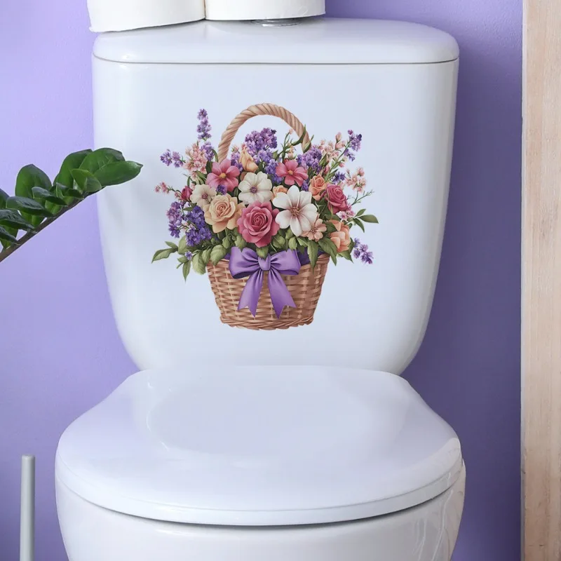سلة الزهور ملصقات المرحاض غطاء المرحاض WC شارات الفينيل الثلاجة المرحاض باب النبات ملصقات للحمام ديكور المنزل