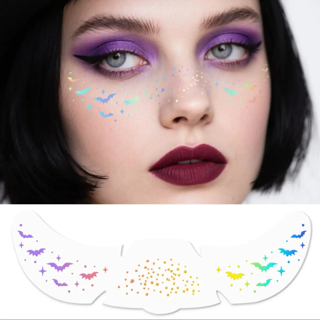 6 قطع من ملصقات وشم الوجه بالليزر للهالوين على شكل قرع الخفافيش العنكبوت المزيفة للنمش ملصقات وشم مؤقت لمهرجان حفلات الموسيقى