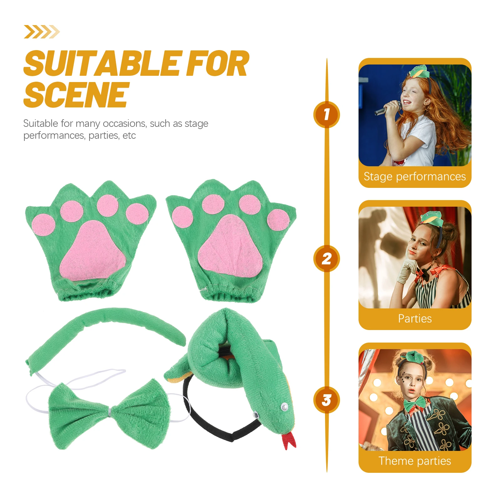 

Cute Small Snake Headband Hair Clip Kids Costume Accessories Lightweight Portable Party Hat Realistic Ears Tail for Halloween