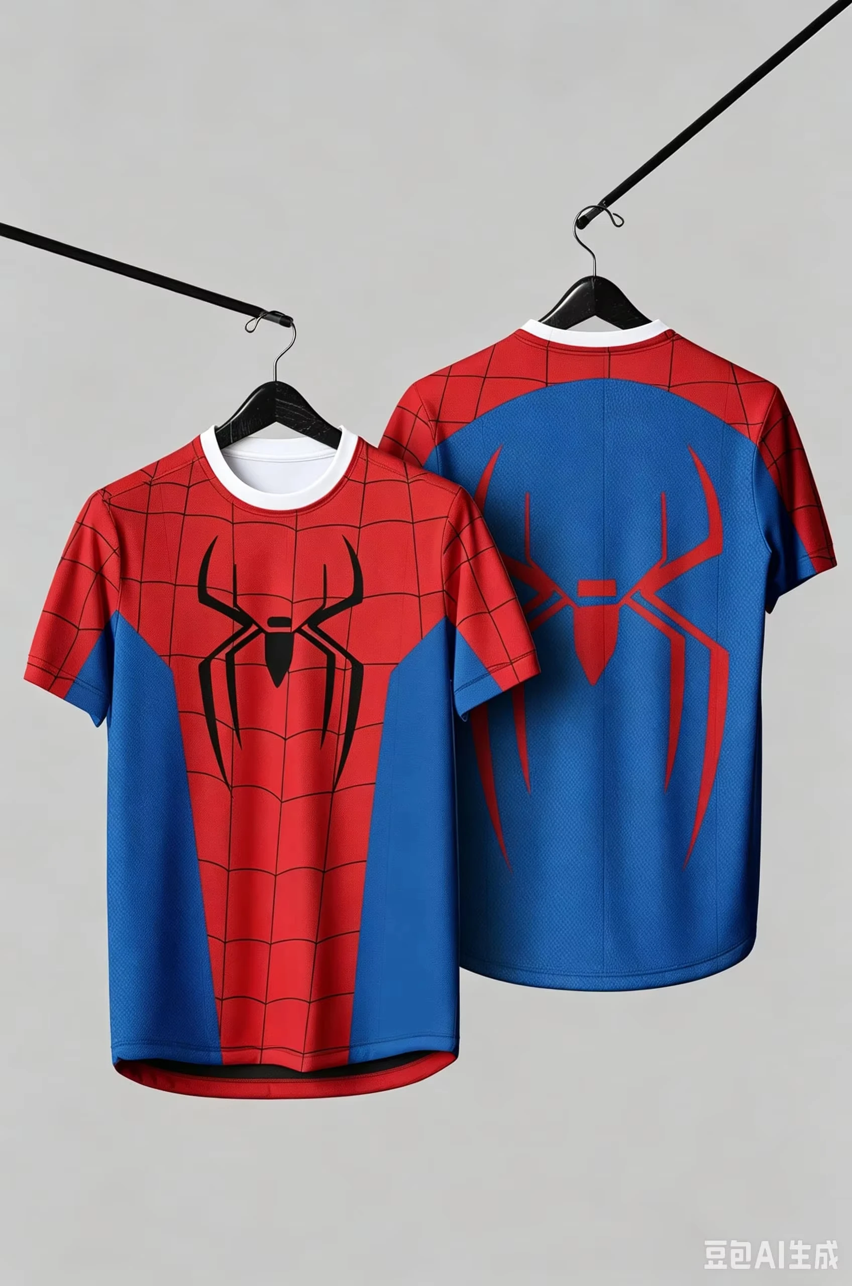 Eltern-Kind Spider Hero 3D-Druck Fußballtrikot Marineblau Netzmuster Kurzarm T-Shirt 100% Polyester Familien-Set – Detail 8