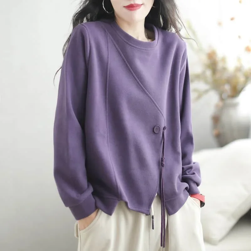 

Pop Pullovers Women Harajuku Retro Oversized O-neck T-shirts Casual Korean Style Long Sleeve Irregular Design Women Clothes Tren