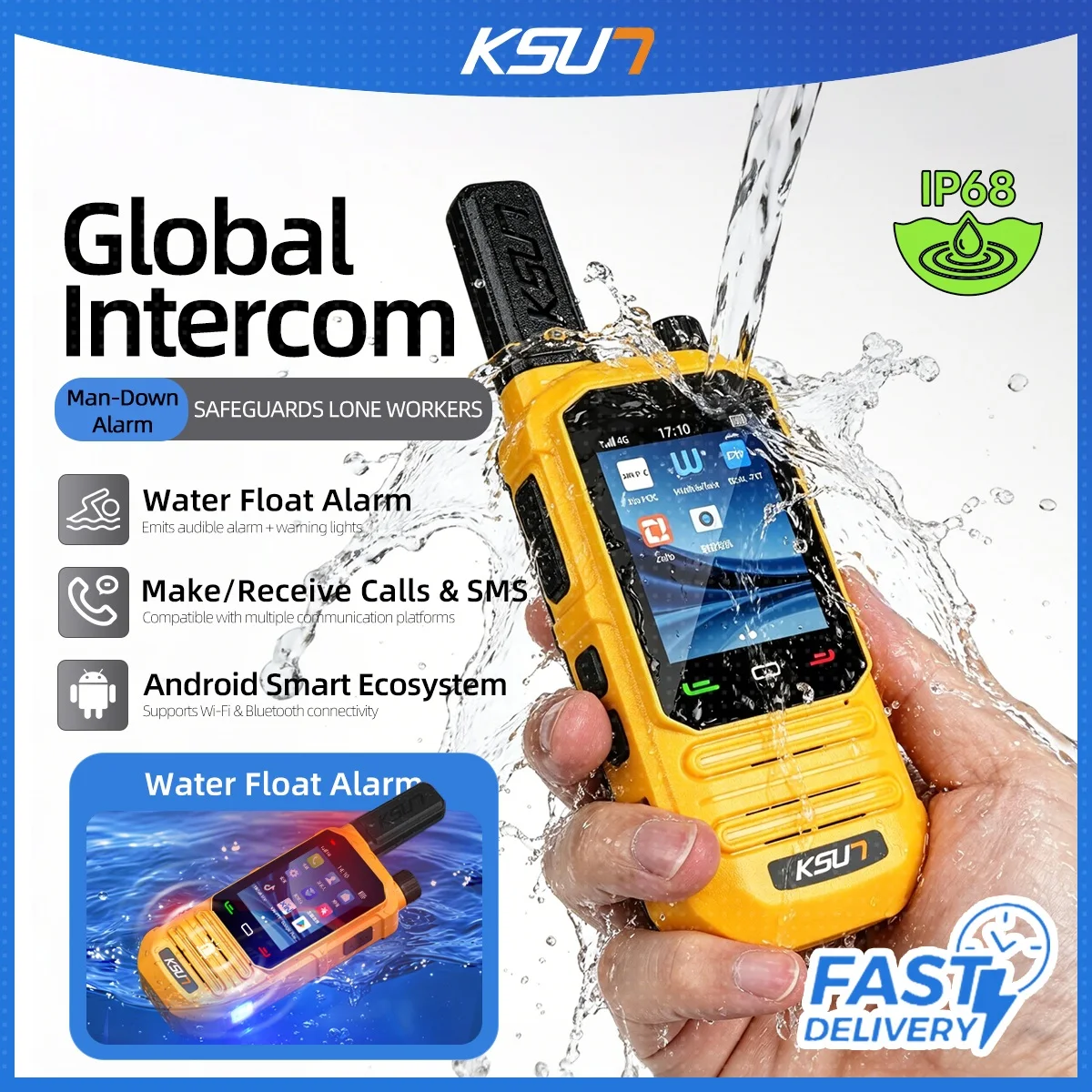 ZL72P Android 8.1 Rugged Smart Radio with 4G LTE intercom equipped with IP68 floating flash siren and nationwide PTT capability