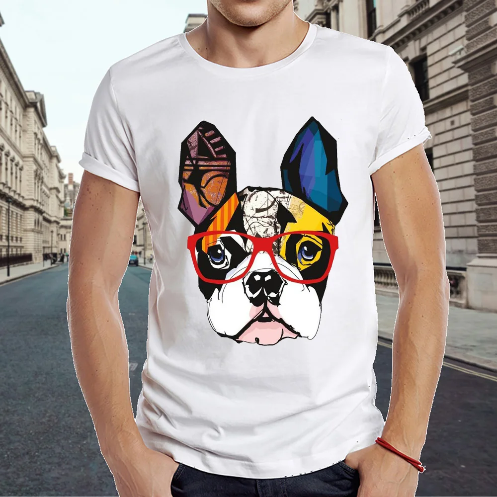 2025 New TEEHUB Hipster Colorful Animal Men T-Shirt Boston Terrier with Glasses Printed Tops Short Sleeve Cool Streetwear Tee