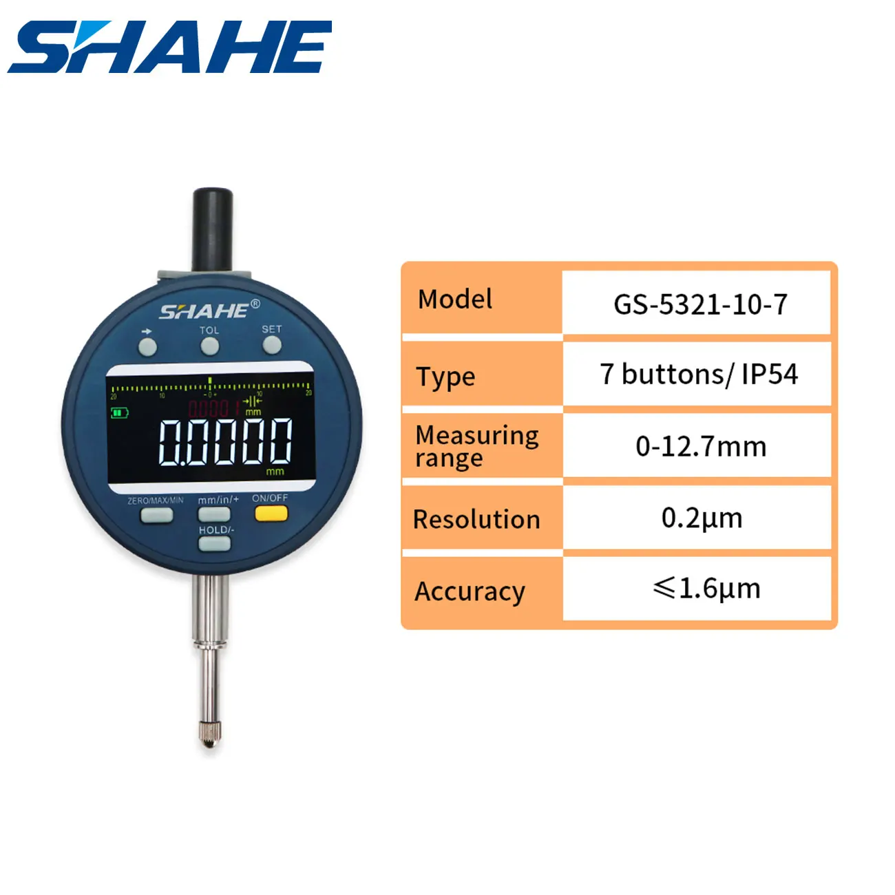 SHAHE Elektroniczny cyfrowy czujnik zegarowy o wysokiej rozdzielczości 0,2 μm 0-12,7/25,4 mm Konwersja cali/metryczne Cyfrowy wskaźnik wskaźnikowy