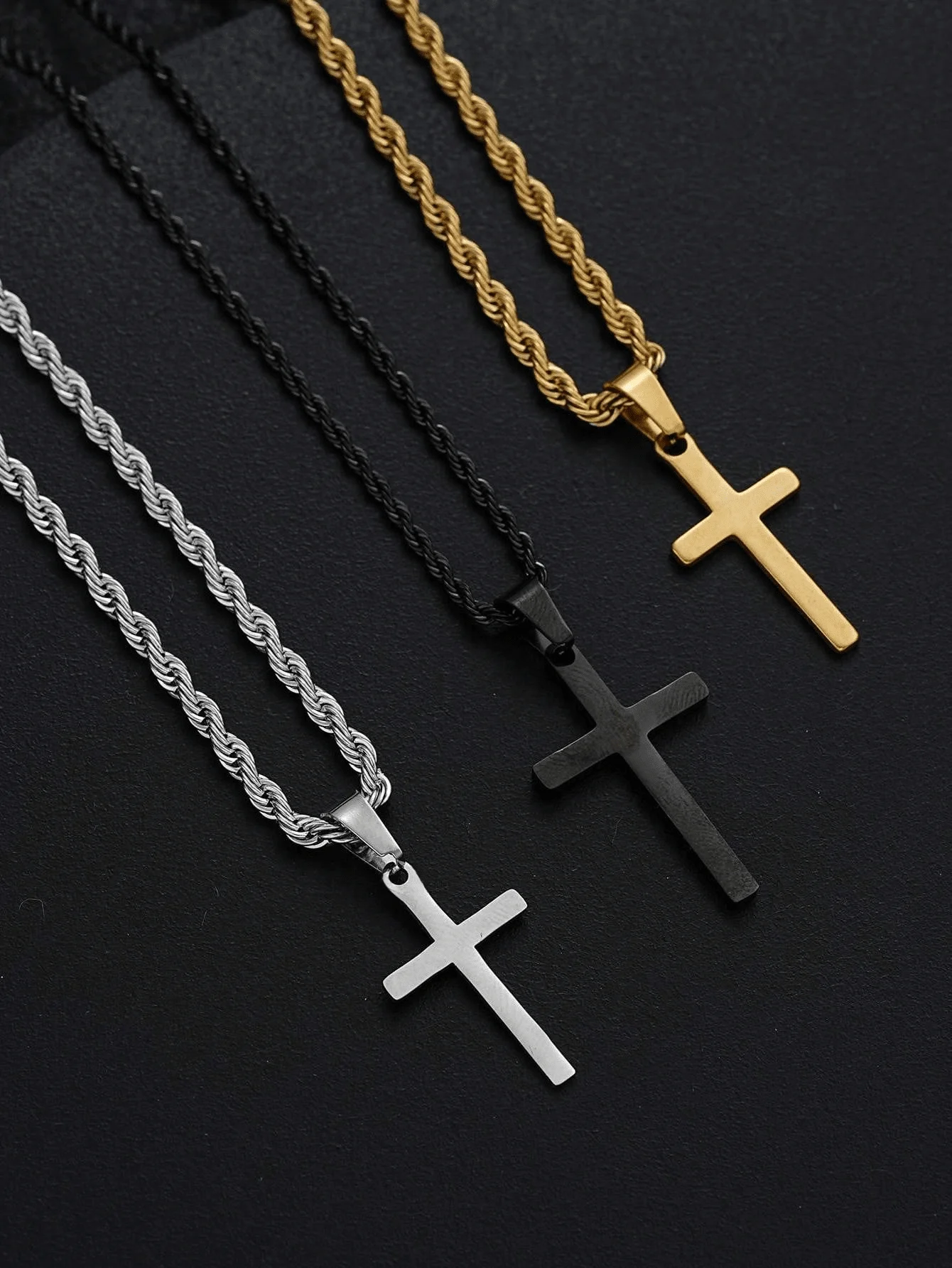 3/1-Piece Punk Minimalist Men's Stainless Steel Cross Pendant Necklace Set For Business, Commuting & Casual Outfits - Perfect Gi