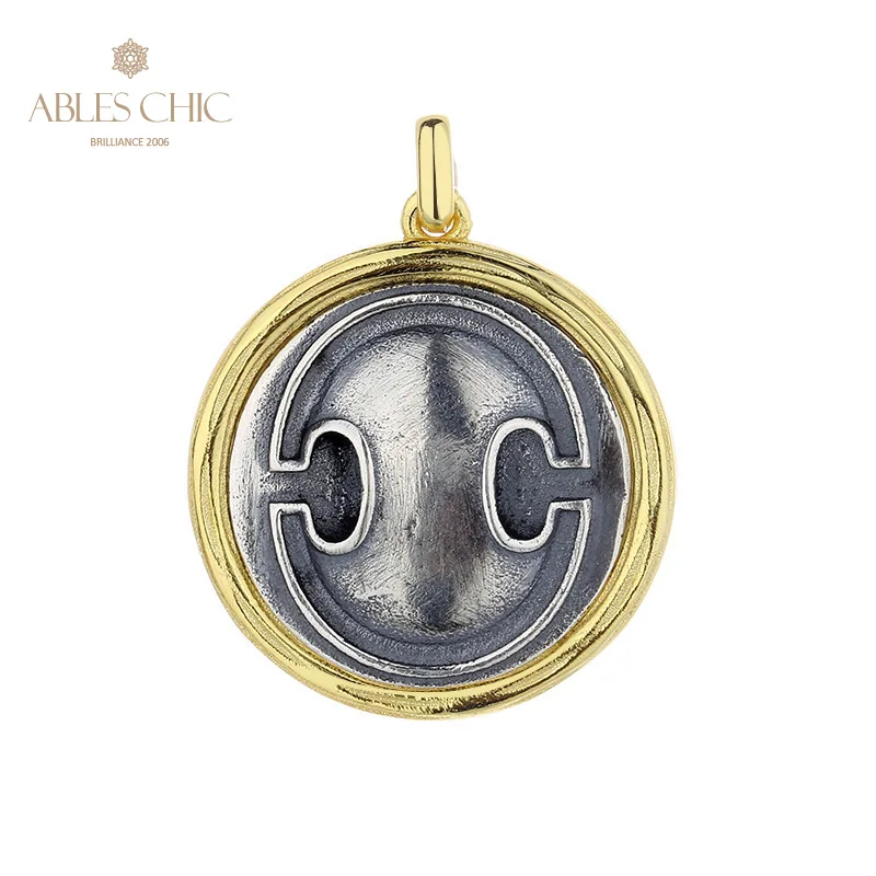 

Ables Chic Greek Shield and Jar Silver Coins Charm 18K Gold Two Tone Solid 925 Silver Roman Coin Pendant Only N1050