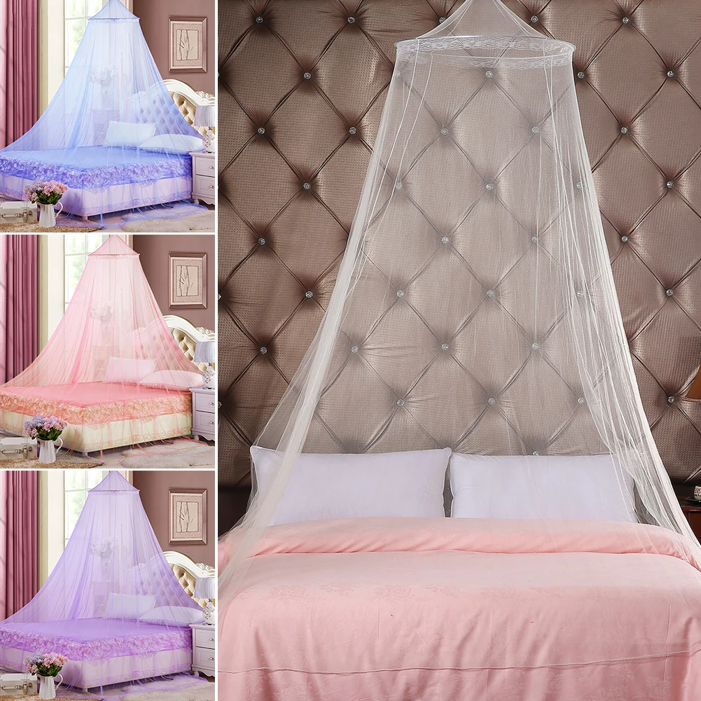 4 Colors Summer Elgant Hung Dome Mosquito Net for Double Bed Summer Polyester Mesh Fabric Home Bedroom Baby Adults Hanging Decor