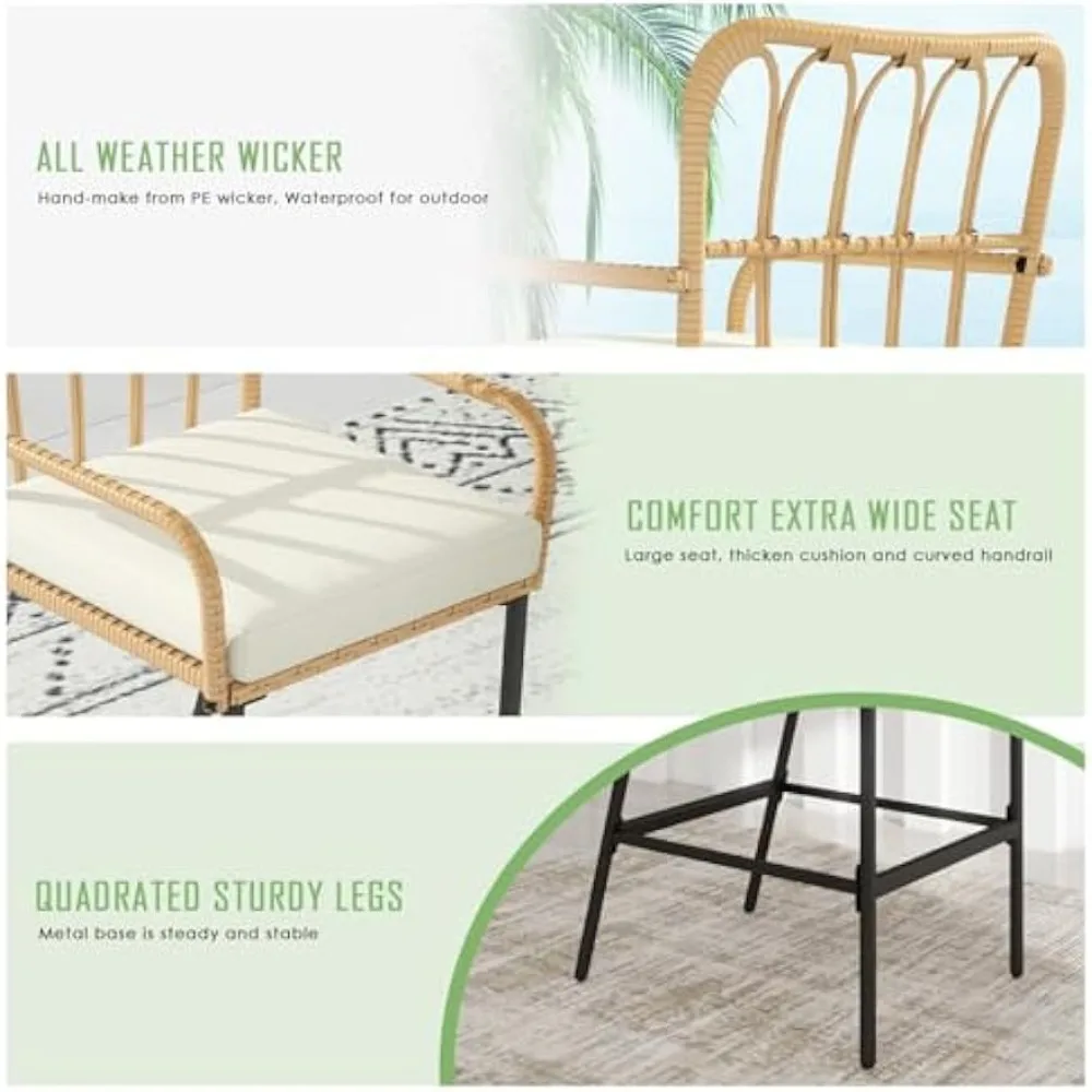 3 Pieces Patio Bar Table Set, Outdoor Wicker Bar, All Weather Height Bar Stools and Table Set, for Garden, Deck, Balcon