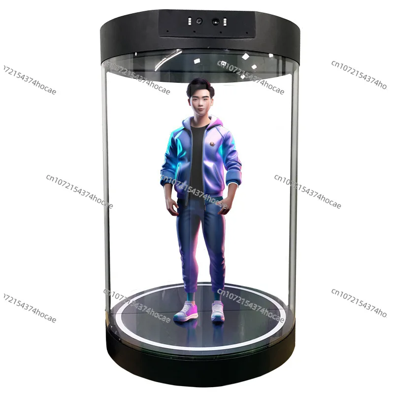 Holographic AI digital human, cylindrical holographic display cabinet AI digital human commentary, virtual digital human