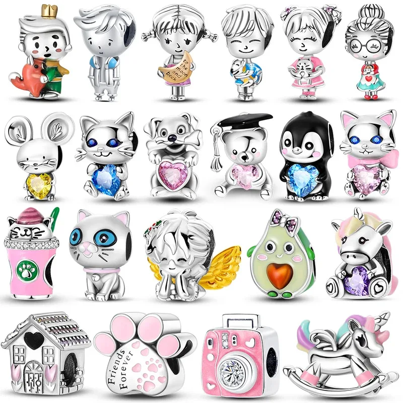 

Серебряные подвески-шармы в виде милого пингвина и авокадо для женщин, подходят для браслетов и ожерелий, очаровательные бусины-подвески в виде животных