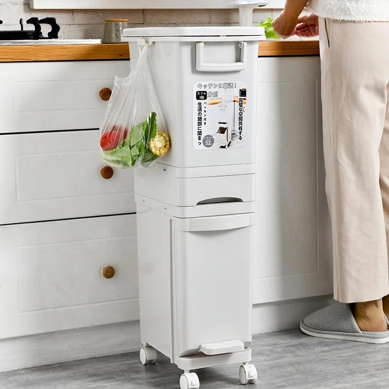 

Household garbage sorting plastic trash can, with lid, foot pedal, dry and wet cross-border simple long tube-shaped double-layer