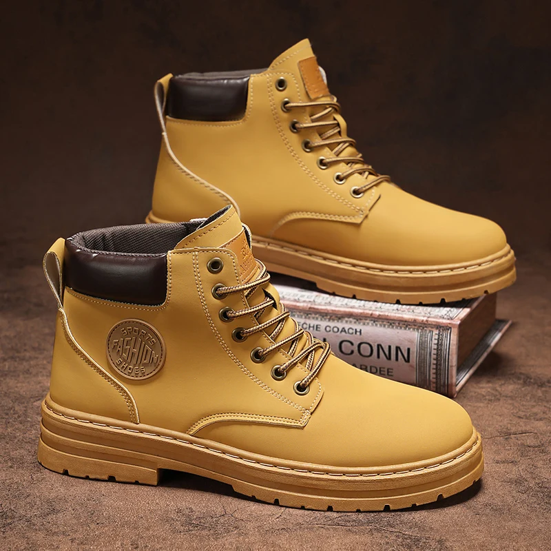 Men Shoes Boots New Autumn High Top Fashion Motorcycle Leather Shoes Outdoor Leisure Comfortable Boots Male Lace-Up Botas