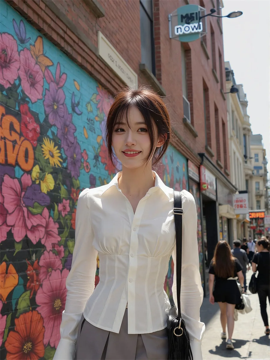 

Shirts Women Solid Simple Sweet Pure Tops Breathable Fabric Casual Basic Chic Femme Hipster JK All-match Tops Popular Ins