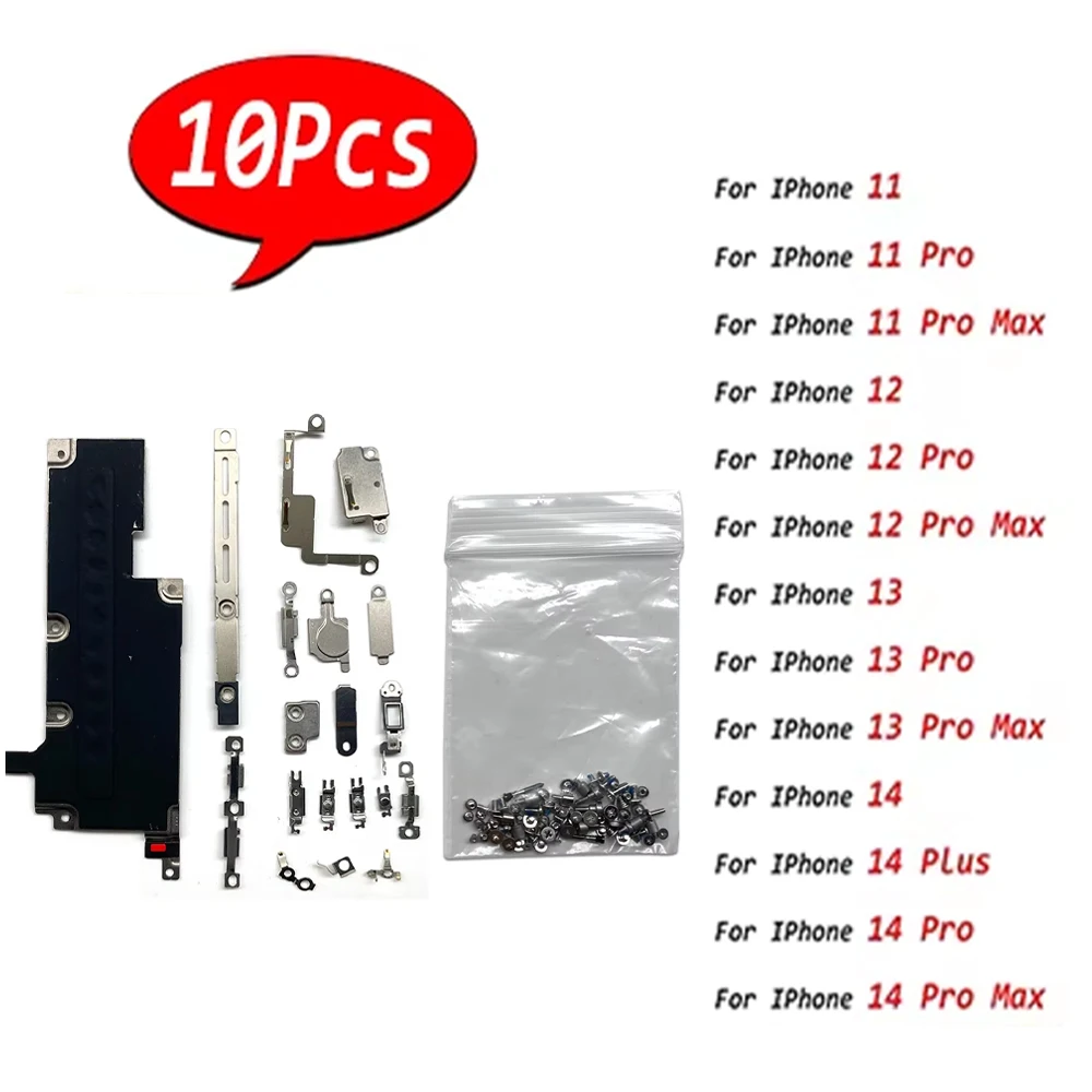 10 Stück, interner Metallhalterungshalter mit vollen Stellschrauben für iPhone 11 12 13 14 Pro Max Mini 14 Plus Kleinteile Ersatz