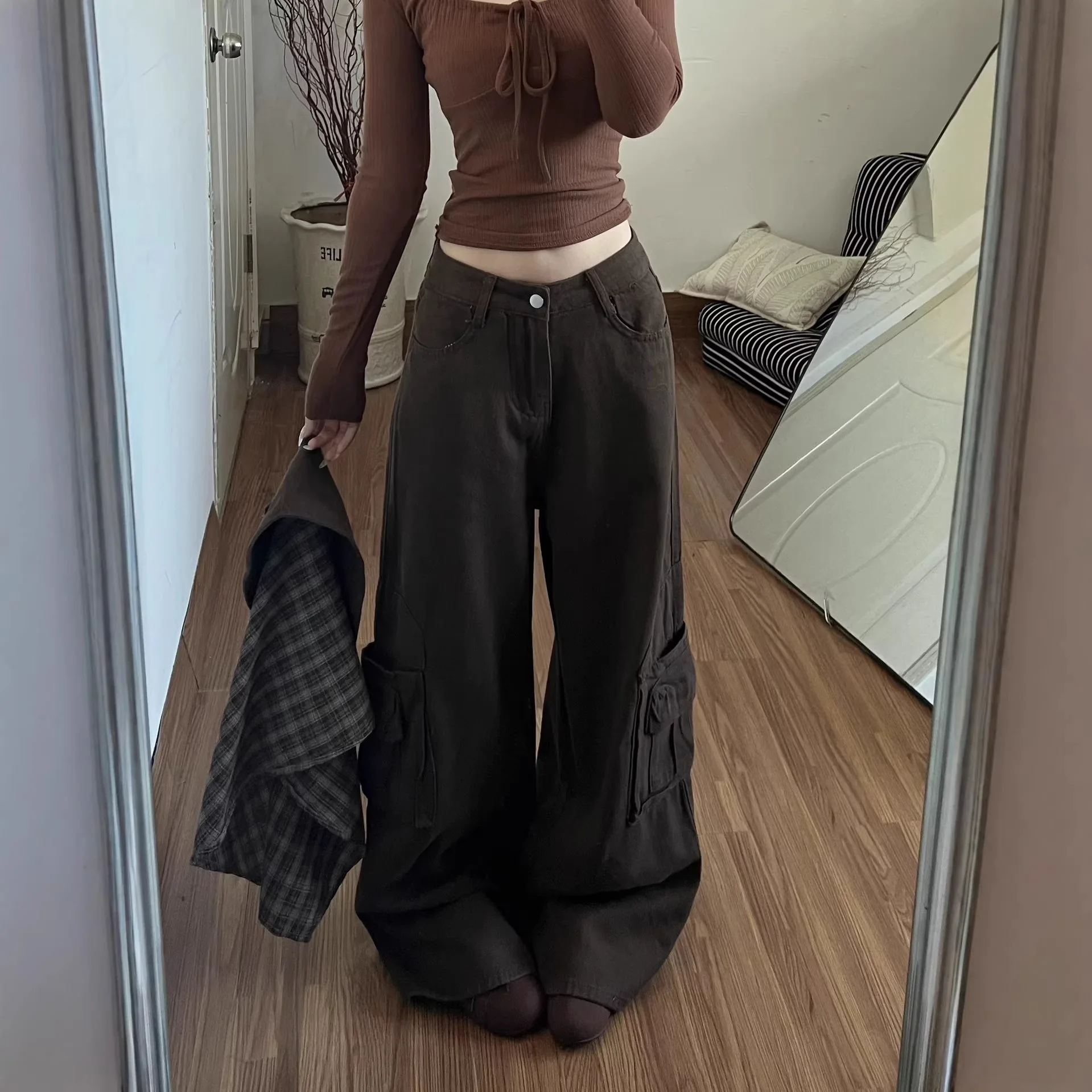 Tooling Jeans Pants Women's Spring 2026 New Loose Coffee Wide-leg Straight-leg Pants